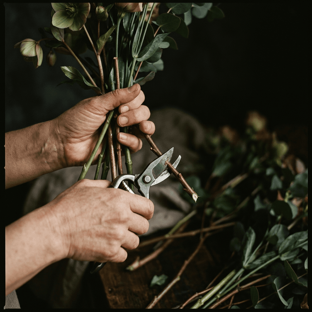Florist arranging wedding flowers